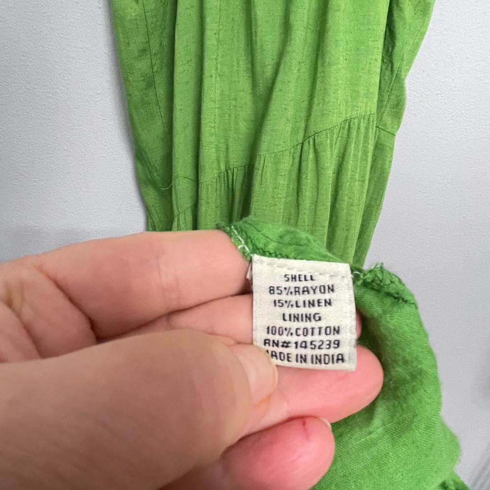 Sim & Sam Green Tiered Linen Blend Maxi Sundress with Adj Spaghetti Straps - Picture 5 of 10